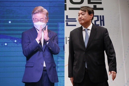 이재명 경기도지사와 윤석열 전 검찰총장이 각각 여야 대권주자 지지율 선두를 달리고 있다고 나타났다. 사진=박은숙 기자