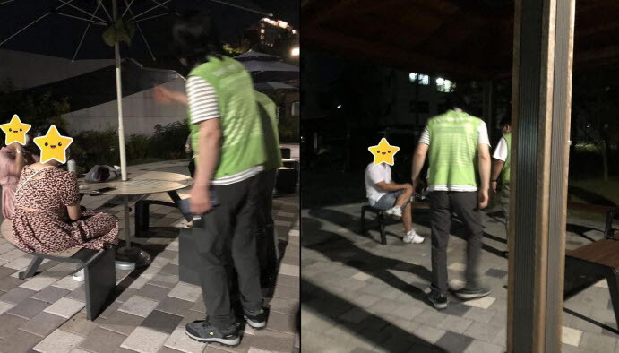 코로나19 확산 방지를 위해 성남시 공무원들이 공원 내 야간 음주행위 금지 행정명령 이행 여부를 점검하고 있다. 사진=성남시 제공