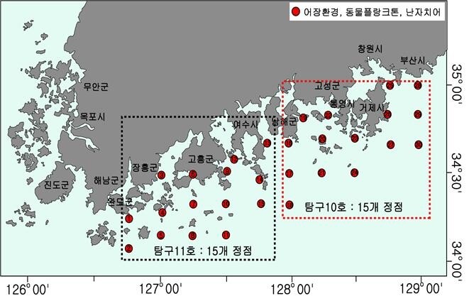 멸치 알·어린 물고기·먹이생물 조사 정점. 사진=국립수산과학원