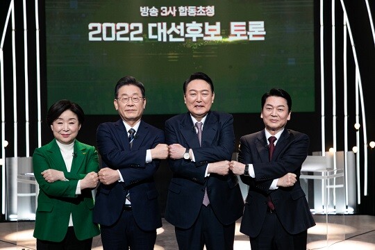 왼쪽부터 심상정 정의당, 이재명 더불어민주당, 윤석열 국민의힘, 안철수 국민의당 대선 후보다. 사진=국회사진취재단