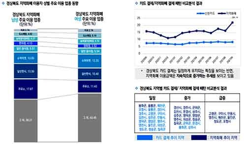 (성별 지역화폐 주요 이용 업종 현황 및 지역별 카드·지역화폐 결제 패턴 비교 결과 (자료=경북도 제공)