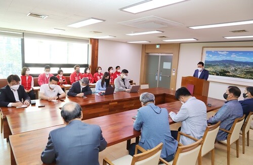 국민의힘 양평당협이 6.1지방선거 출마자 합동 기자회견을 개최했다. 사진=김현술 기자