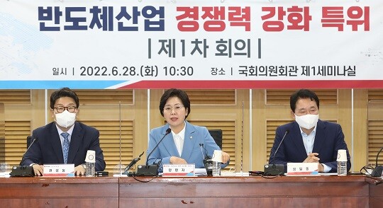 양향자 반도체산업 경쟁력 강화 특별위원회 위원장이 6월 28일 국회 의원회관에서 열린 반도체산업 경쟁력 강화 특별위원회 제1차 회의에서 인사말을 하고 있다. 사진=박은숙 기자