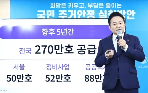 원희룡 국토교통부 장관이 지난 8월16일 오전 서울 종로구 정부서울청사 브리핑룸에서 정부의 '250만 호+α(알파)' 공급대책을 발표하고 있다. 사진=임준선 기자