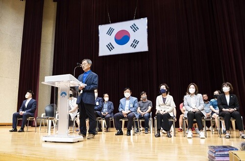 환영사를 하는 양평군탁구협회 이규철 회장. 사진=양평군탁구협회 제공