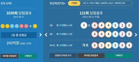 제1030회 로또복권 추첨에서 '2, 5, 11, 17, 24, 29'가 1등 당첨번호로 뽑혔다. 사진=동행복권 홈페이지 캡처