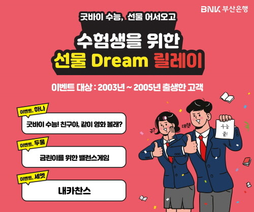 ‘수능 끝! 선물 Dream 릴레이’ 이벤트 홍보 이미지. 사진=부산은행 제공