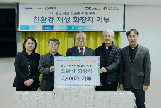 화장지 기부행사 장면. 사진=코레일유통 제공