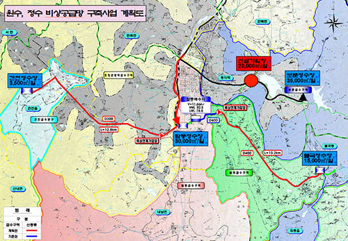 원수, 정수 비상공급망 구축사업 계획도. 자료=경주시 제공