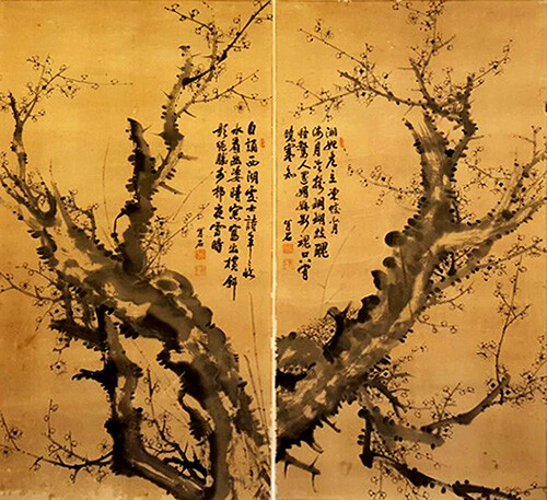 김진만 '매화' 연도미상 종이에 수묵 담채 124cm 128cm