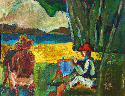 이복 '그림 그리는 사람들' 1944 목판에 유채 40cm 52cm