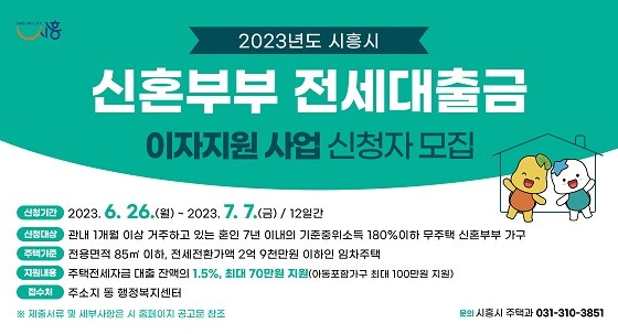 시흥시 2023년 신혼부부 전세대출금 이자지원 사업 포스터. 사진=시흥시 제공