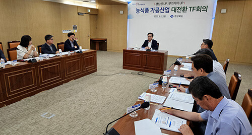 '농식품 가공산업 대전환 TF 회의'가 지난 2일 경북도청 회의실에서 열리고 있다. 사진=경북도 제공