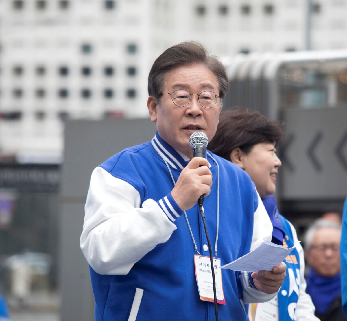 더불어민주당 총선 선대위 출정식에서 발언하는 이재명 대표. 사진=이종현 기자