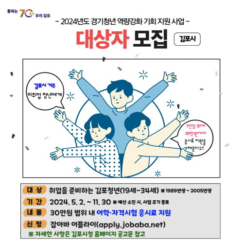 청년 응시료 지원 포스터. 사진=김포시 제공