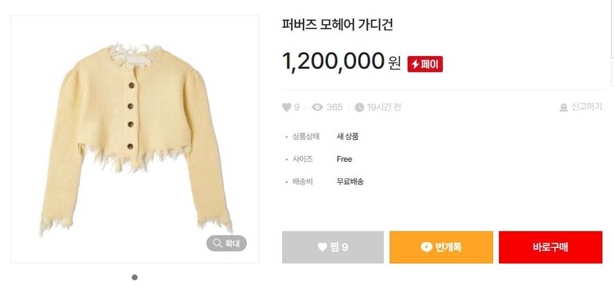 민희진 대표가 기자회견에 입고 나온 가디건을 재판매하는 사례가 나왔다. 사진=번개장터 홈페이지