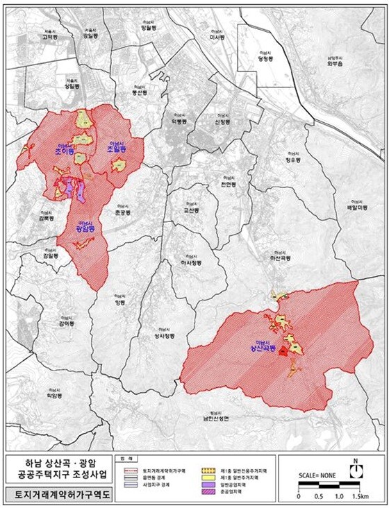 하남 상산곡,광암 공공주택지구 조성사업 토지거래계약 허가구역도. 사진=하남시 제공