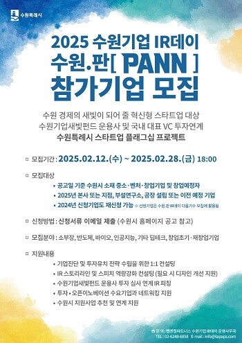 '2025 수원기업 IR데이 수원.판(PANN)' 참여기업 모집 포스터.
