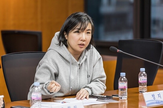 정지원 알고케어 대표가 2월 25일 오후 서울 중구 은행연합회관에서 열린 기술탈취 근절 프로젝트 간담회에서 발언하고 있다. 사진=최준필 기자