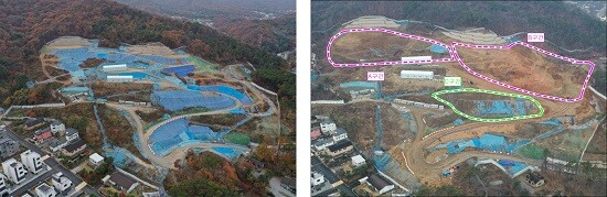 용인특례시 수지구 고기동의 노인복지주택 공사현장의 토사반출 전(왼쪽)과 후(오른쪽) 모습. 사진=용인특례시 제공
