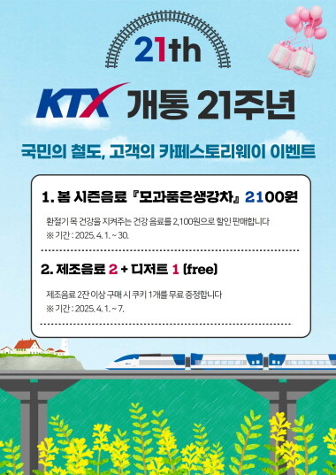 코레일유통의 ‘카페스토리웨이와 트리핀’에서 진행하는 KTX 21주년 행사 포스터. 사진=코레일유통 제공