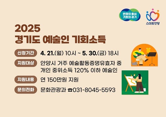 안양시 경기도 예술인 기회소득 포스터. 사진=안양시 제공