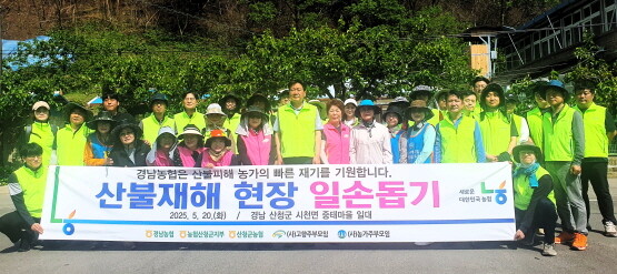 산불피해지역 복구를 위한 일손돕기 기념촬영 모습. 사진=경남농협 제공