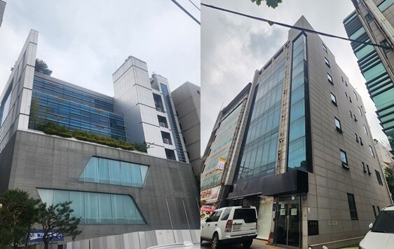 남양덕정이 2024년에 매입한 서울 강남구 대치동 참존대치사옥(왼쪽)과 목빌딩. 두 건물에선 식음료 사업을 하려는 움직임은 보이지 않았다. 사진=김명선 기자