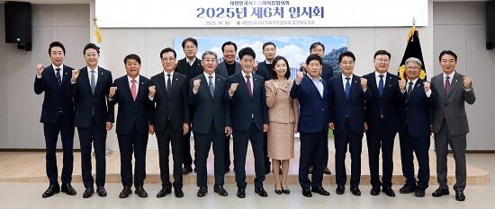 대한민국시도의회의장협의회 2025년 제6차 임시회 참석자들이 기념촬영하고 있다. 사진=경기도의회 제공