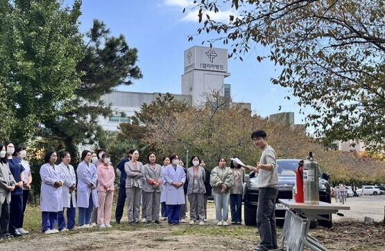 동절기 대비 모의소방훈련 실시 모습. 사진=울산엘리야병원 제공