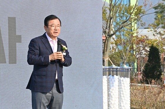 이현재 하남시장이 하남공공하수처리시설 증설사업 준공식에서 인사말을 전하고 있다. 사진=하남시 제공