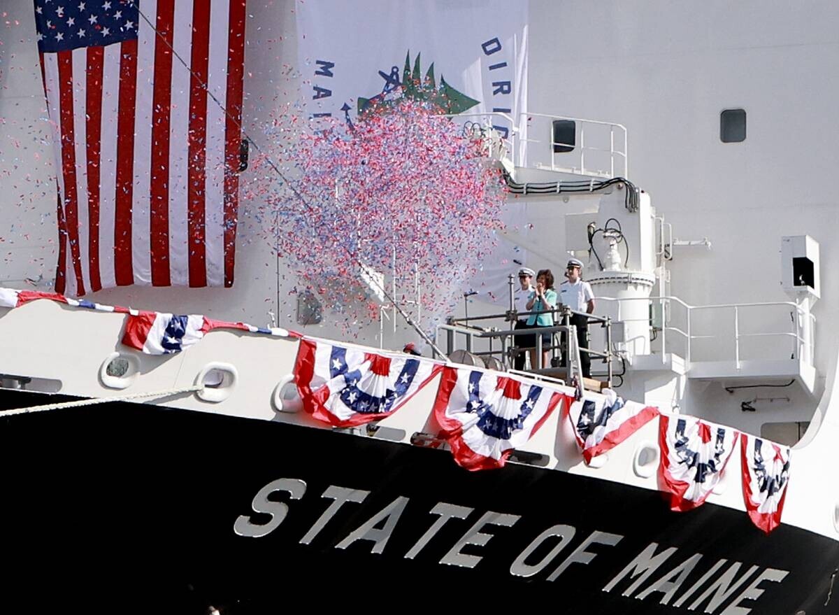 지난 8월 26일(현지시간) 미국 필라델피아의 한화 필리조선소에서 열린 '스테이트 오브 메인'호 명명식 장면. 사진=연합뉴스