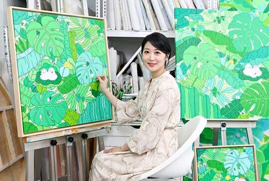 한아름 작가는 디자인적 방법과 회화 기법이라는 상반된 요소를 조합해 주목도가 높은 화면을 연출해 아름다우면서 묵직한 메시지도 함께 보여준다. 사진=박정훈 기자