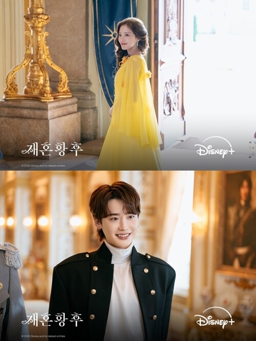 황제 소비에슈(주지훈 분)는 우연히 만난 도망 노예 라스타(이세영 분)에 빠져 이혼을 요구하고, 황후 나비에(신민아 분)는 서왕국의 왕자 하인리(이종석 분)와 재혼을 허락한다면 이혼을 수락하겠다는 새로운 조건을 건다. 사진=월트디즈니컴퍼니코리아 제공