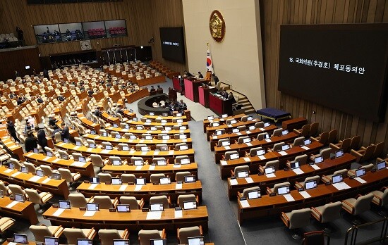 국회의원 추경호 체포동의안 표결하던 시간 국회 본회의장 전경. 사진=박은숙 기자