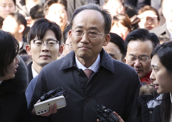 계엄 해제 표결 방해 혐의을 받는 추경호 전 국민의힘 원내대표가 지난 2일 서울중앙지법에서 열린 영장실질심사(구속 전 피의자 심문)에 출석하고 있다. 사진=박정훈 기자