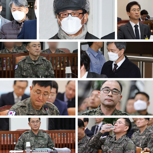 조지호 경찰청장, 노상원 전 정보사령관, 김봉식 전 서울경찰청장, 목현태 국회경비대장, 곽종근 전 특수전사령관, 이진우 전 수도방위사령관, 여인형 전 방첩사령관, 박안수 전 계엄사령관, 문상호 전 정보사령관(위 왼쪽부터 시계방향으로). 사진=일요신문 DB·연합뉴스