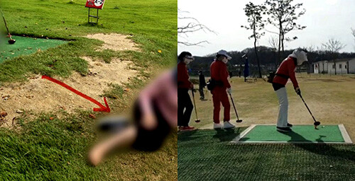 사진 왼쪽 티박스 경사면.오른쪽 타지역 파크골프장 티박스. 사진=독자 제공