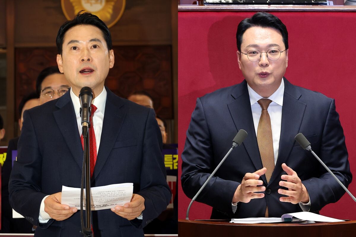 사진 왼쪽부터 장동혁 대표, 천하람 원내대표. 사진=연합뉴스