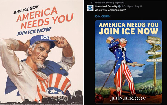 ICE는 젊은 보수층을 끌어들이기 위해 세계대전 당시 미군 모병 포스터를 패러디한 채용 캠페인을 벌였다. 사진=ICE