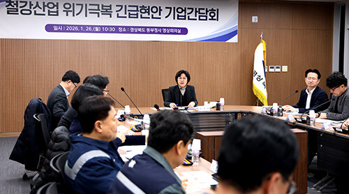 지난 26일 동부청사에서 'K-스틸법 시행령' 제정 대응을 위한 기업 현안 간담회가 열리고 있다. 사진=경북도 제공