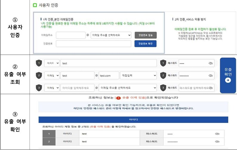 '털린 내 정보 찾기' 서비스 이용 방법. 사진=개인정보보호위원회 제공