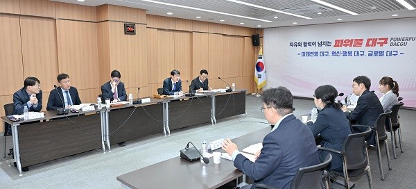 시청 동인청사에서 'K-아이웨어 파크' 조성사업 추진상황을 점검하고 있다. 사진=대구시 제공