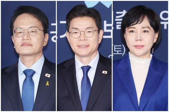 민주당 서울시장 경선후보. 왼쪽부터 박주민 의원, 정원오 전 성동구청장, 전현희 의원. 사진=연합뉴스