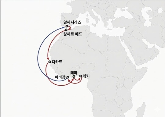 스페인 알헤시라스를 거점으로 삼은 HMM의 서아프리카 신규 항로 ‘MA2’. 사진=HMM 제공