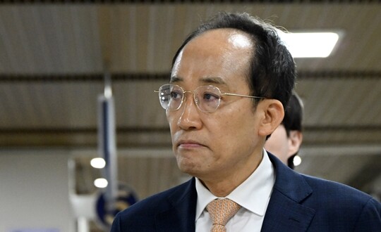 추경호 국민의힘 대구시장 후보가 4월 17일 서울 서초구 서울중앙지법에서 열린 계엄 해제 표결 방해 혐의 관련 공판에 출석하고 있다. 사진=박정훈 기자