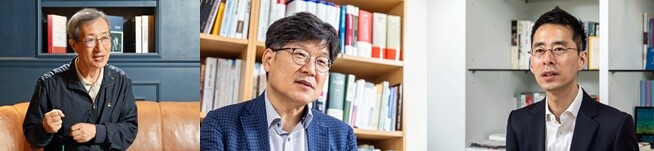 서울 옥수역 인근에서 만난 이홍 광운대 경영학부 명예교수, 서울 성북구 고려대 법학전문대학원 연구실에서 인터뷰한 박지순 고려대 법학전문대학원 교수, 서울 중구 일하는시민연구소에서 만난 김종진 일하는시민연구소장. 사진=임준선·최준필 기자