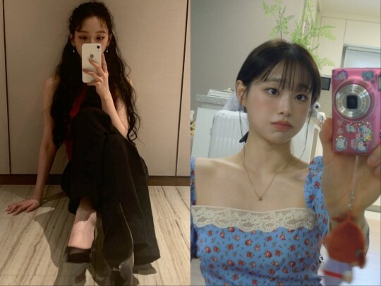 셀럽들이 디카나 구형 아이폰으로 촬영한 사진을 SNS에 올리는 모습도 구매 욕구를 자극한 것으로 보인다. 사진=카리나·츄 인스타그램 갈무리