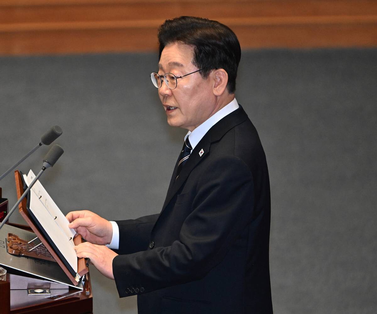 이재명 대통령이 지난 4월 2일 국회 본회의장에서 중동 사태 대응을 위한 추가경정예산안 관련 시정연설을 하고 있다. 사진=이종현 기자
