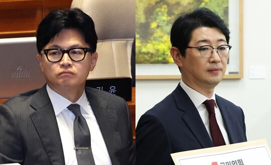 한동훈 무소속 의원과 주진우 국민의힘 의원. 사진=박은숙 기자